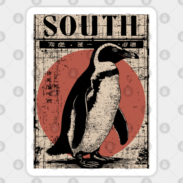 South Penguin Poster - Vintage Antarctic Explorer Wildlife Art Sticker by TuncGK
