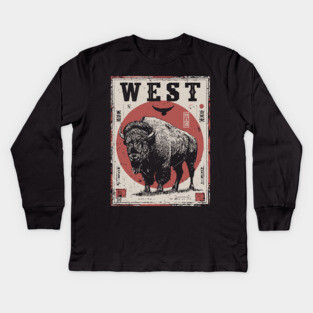 West Bison Poster - Vintage American Frontier Spirit Art Kids Long Sleeve T-Shirt
