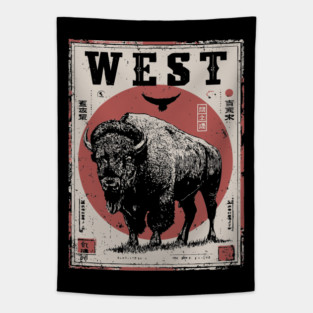 West Bison Poster - Vintage American Frontier Spirit Art Tapestry