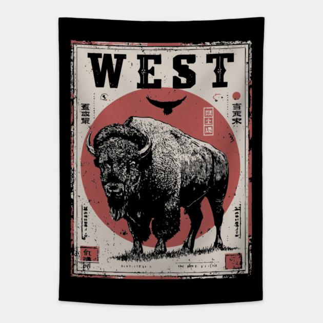 West Bison Poster - Vintage American Frontier Spirit Art Tapestry by TuncGK