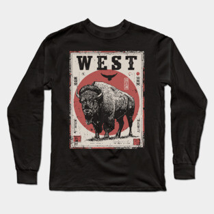 West Bison Poster - Vintage American Frontier Spirit Art Long Sleeve T-Shirt