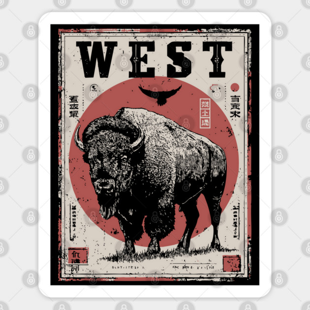 West Bison Poster - Vintage American Frontier Spirit Art Sticker by TuncGK