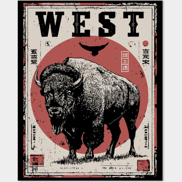 West Bison Poster - Vintage American Frontier Spirit Art Wall Art by TuncGK