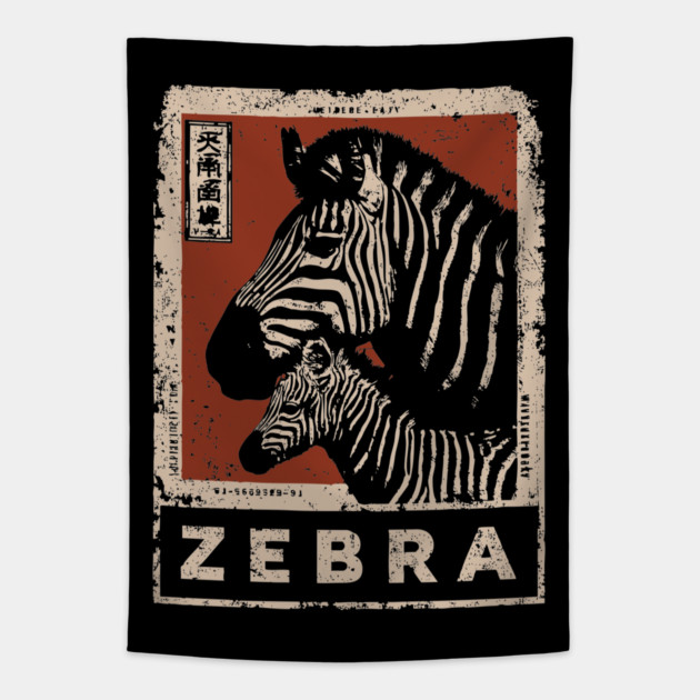 Zebra and Baby Poster - Vintage Wild Savanna Stripes Art Tapestry by TuncGK