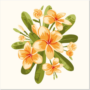 Orange Plumeria flowers Posters and Art