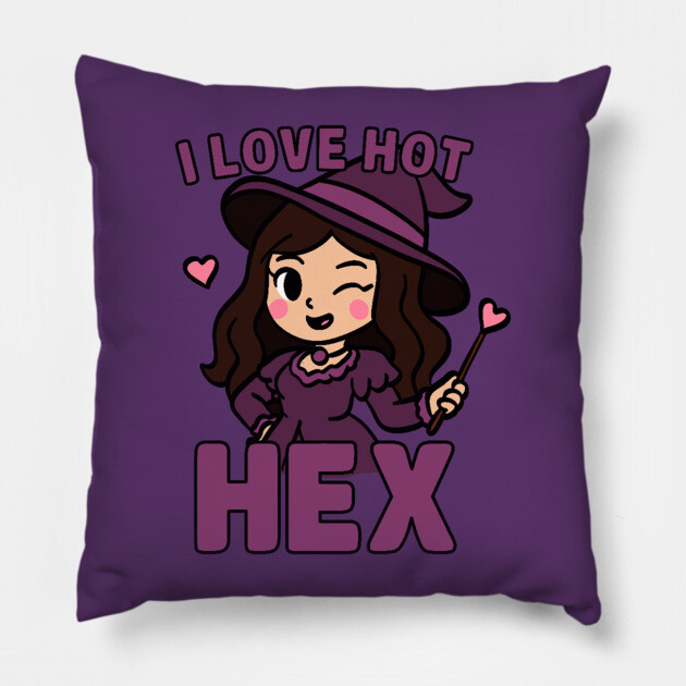 I Love Hot Hex Funny Witch Quote Pillow by belownormal