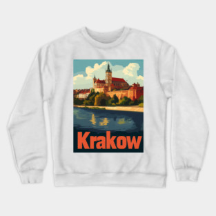 Wawel Castle stands proudly on the banks of the Vistula River, showcasing its stunning architecture against a bright blue sky. Colorful Crewneck Sweatshirt