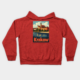 Wawel Castle stands proudly on the banks of the Vistula River, showcasing its stunning architecture against a bright blue sky. Colorful Kids Hoodie