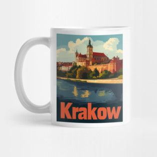 Wawel Castle stands proudly on the banks of the Vistula River, showcasing its stunning architecture against a bright blue sky. Colorful Mug
