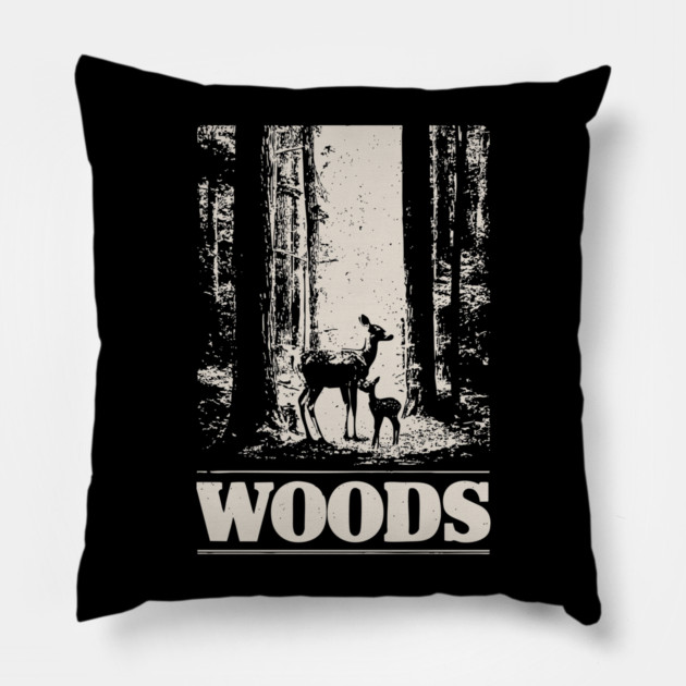 Deer and Her Baby in the Woods Pillow by TuncGK