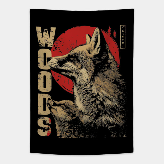 Fox and Her Cub - Forest Adventure Tapestry by TuncGK