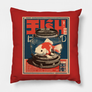 Fish in Bowl - Japanese Poster Style Pillow
