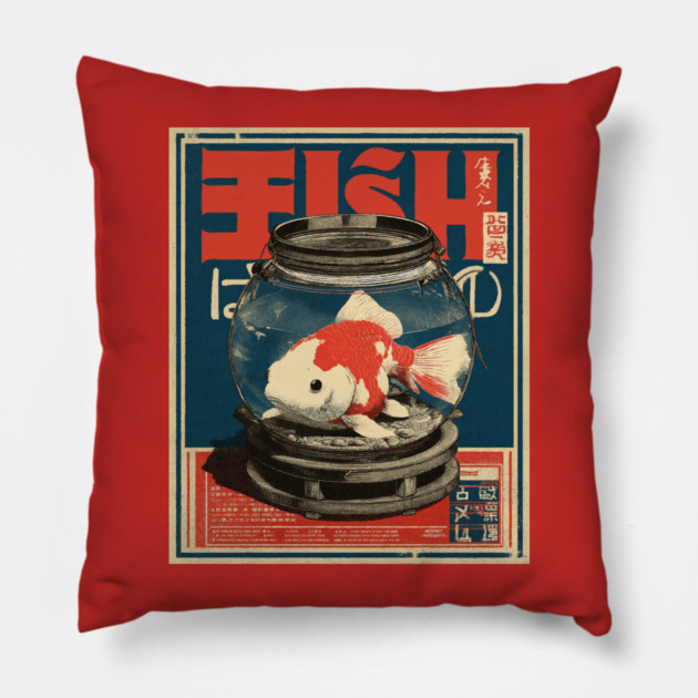 Fish in Bowl - Japanese Poster Style Pillow by TuncGK