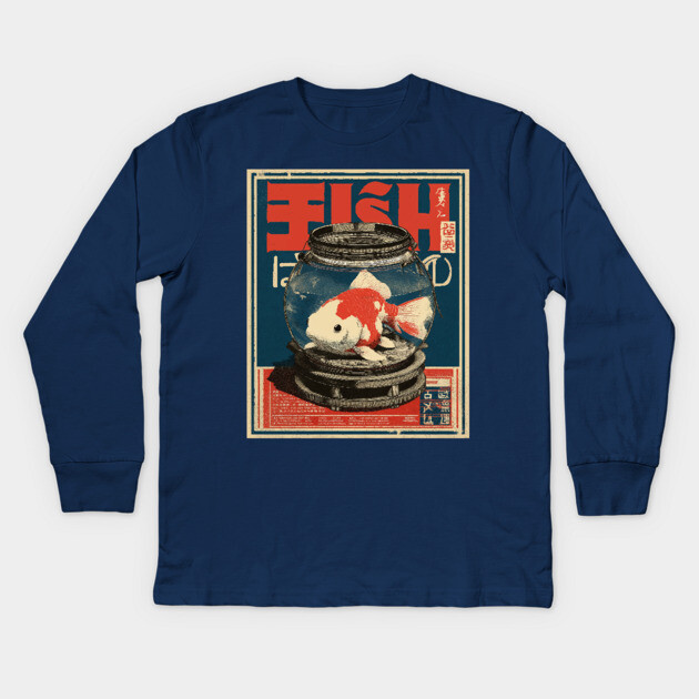 Fish in Bowl - Japanese Poster Style Kids Long Sleeve T-Shirt by TuncGK