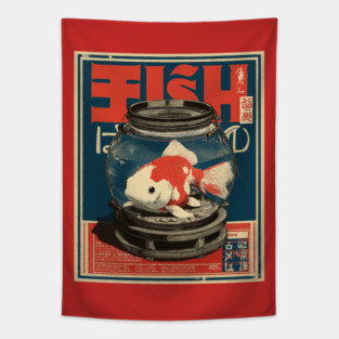 Fish in Bowl - Japanese Poster Style Tapestry