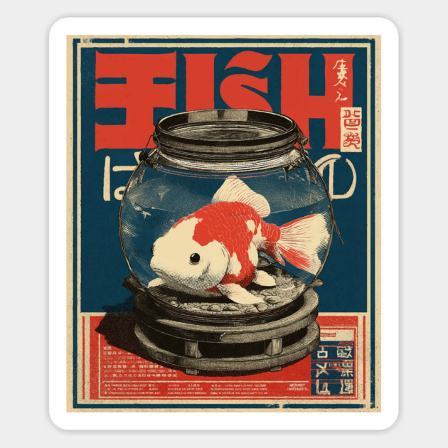 Fish in Bowl - Japanese Poster Style Magnet by TuncGK