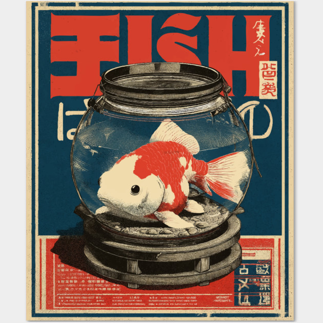 Fish in Bowl - Japanese Poster Style Wall Art by TuncGK