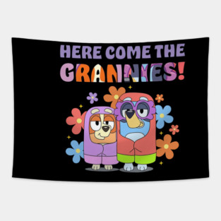 Here Come the Grannies Bluey Vintage Cartoon Tapestry
