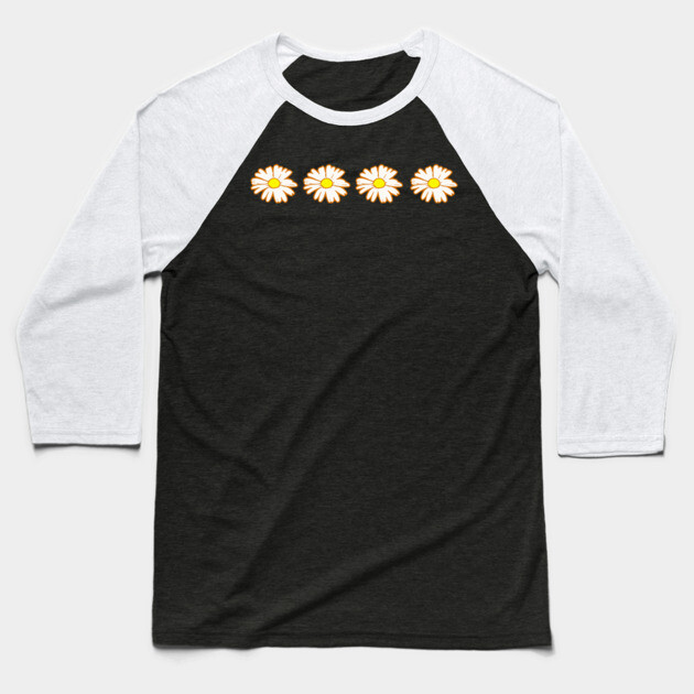 Groovy Daisy Row – Retro Floral Baseball T-Shirt by DonWillisJrArt