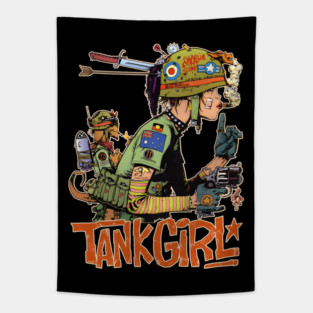 Tank Girl Comic Style Art with Retro Military Vibe Tapestry