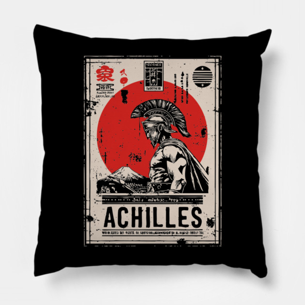 Achilles Warrior Greek Mythology Vintage Poster Pillow by TuncGK