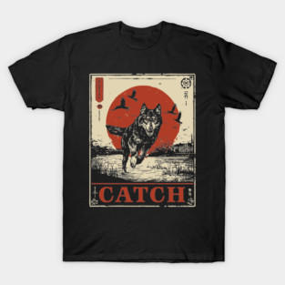 Wolf in the Wild Red Sun Japanese Retro Poster T-Shirt