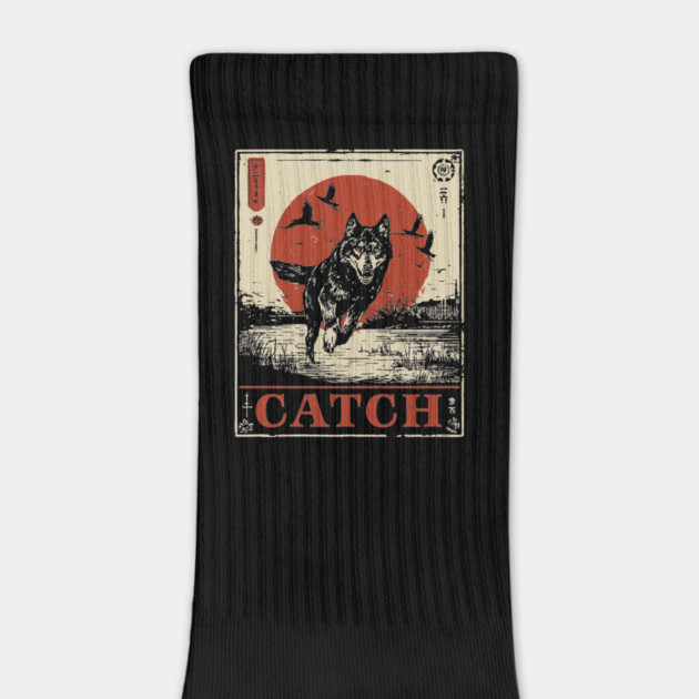 Wolf in the Wild Red Sun Japanese Retro Poster by TuncGK