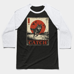 Wolf in the Wild Red Sun Japanese Retro Poster Baseball T-Shirt