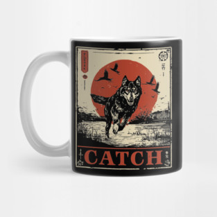 Wolf in the Wild Red Sun Japanese Retro Poster Mug