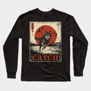 Wolf in the Wild Red Sun Japanese Retro Poster Long Sleeve T-Shirt