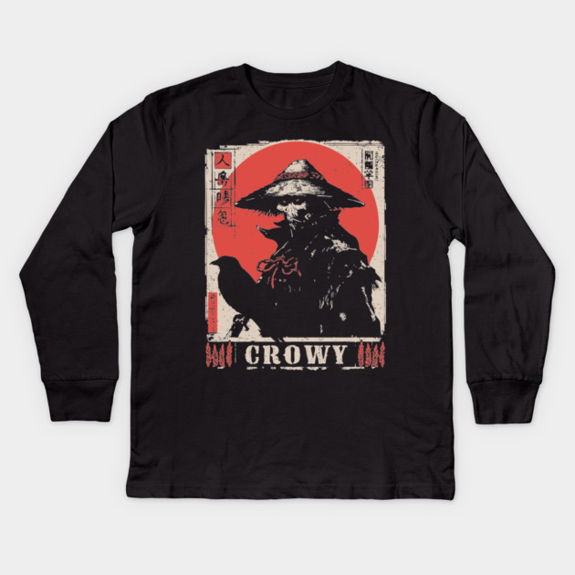 Creepy Scarecrow Raven Horror Retro Japan Poster Kids Long Sleeve T-Shirt by TuncGK