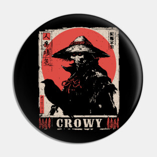 Creepy Scarecrow Raven Horror Retro Japan Poster Pin