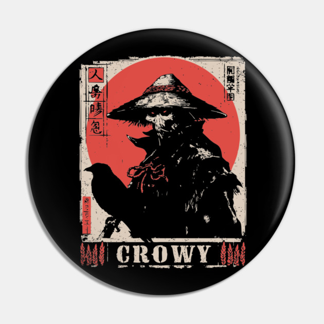 Creepy Scarecrow Raven Horror Retro Japan Poster Pin by TuncGK