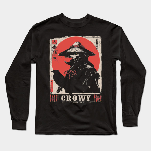 Creepy Scarecrow Raven Horror Retro Japan Poster Long Sleeve T-Shirt by TuncGK