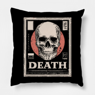 Death Skull Vintage Japan Style Poster Art Pillow