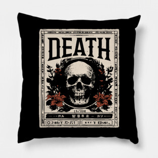 Skull and Flowers Death Art in Japanese Retro Style Pillow