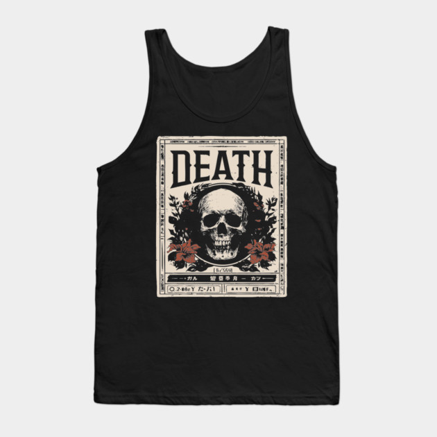 Skull and Flowers Death Art in Japanese Retro Style Tank Top by TuncGK