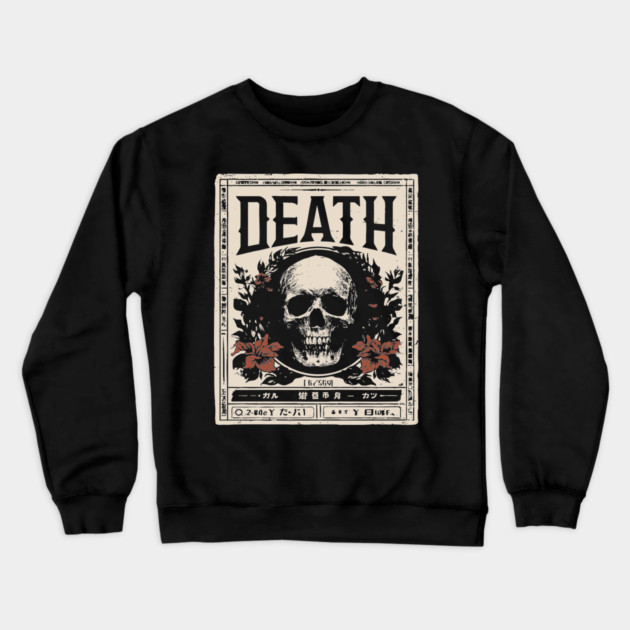 Skull and Flowers Death Art in Japanese Retro Style Crewneck Sweatshirt by TuncGK