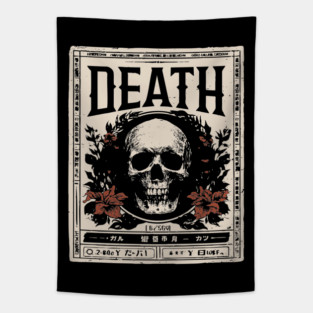 Skull and Flowers Death Art in Japanese Retro Style Tapestry