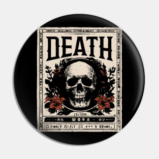 Skull and Flowers Death Art in Japanese Retro Style Pin