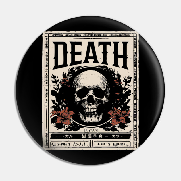 Skull and Flowers Death Art in Japanese Retro Style Pin by TuncGK