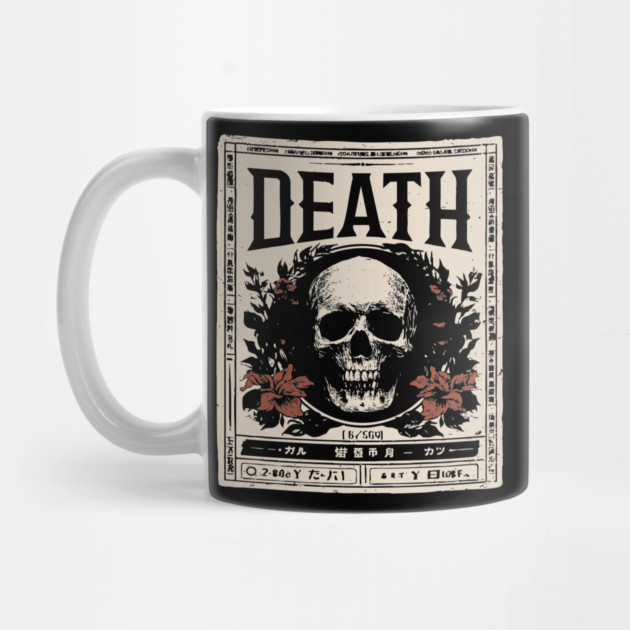 Skull and Flowers Death Art in Japanese Retro Style by TuncGK