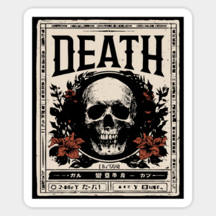 Skull and Flowers Death Art in Japanese Retro Style Sticker