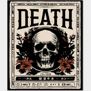 Skull and Flowers Death Art in Japanese Retro Style Posters and Art