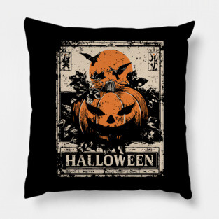 Evil Pumpkin Halloween Retro Japanese Poster Pillow