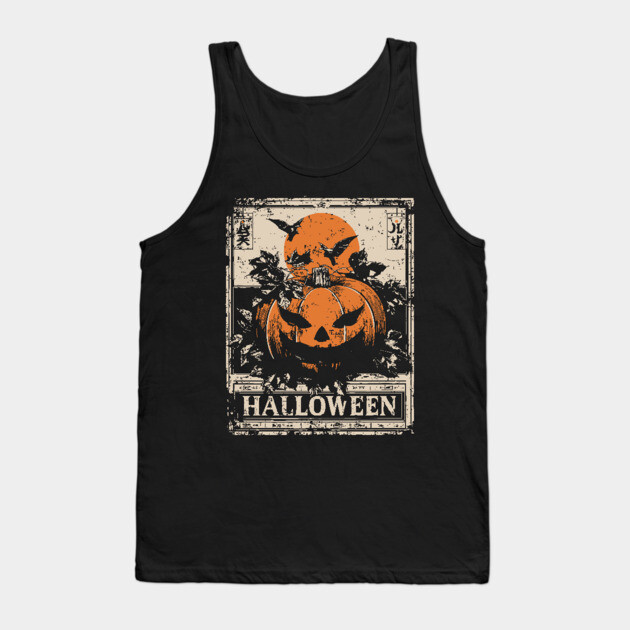 Evil Pumpkin Halloween Retro Japanese Poster Tank Top by TuncGK