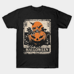Evil Pumpkin Halloween Retro Japanese Poster T-Shirt