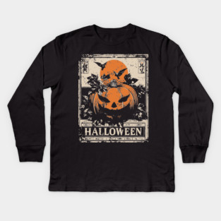 Evil Pumpkin Halloween Retro Japanese Poster Kids Long Sleeve T-Shirt