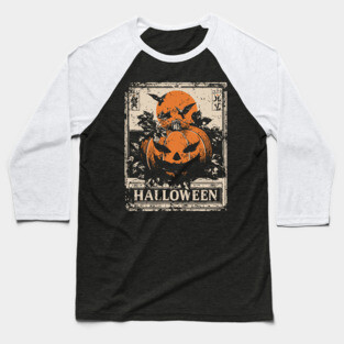 Evil Pumpkin Halloween Retro Japanese Poster Baseball T-Shirt