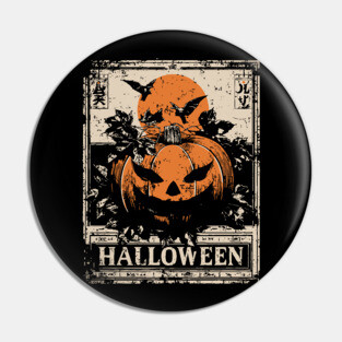 Evil Pumpkin Halloween Retro Japanese Poster Pin